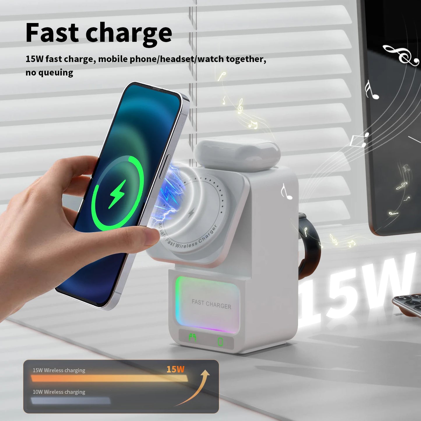 5-in-1 Wireless Charger With Bluetooth Speaker Fast Charging Station For Iphone/airpods/apple Watch Series