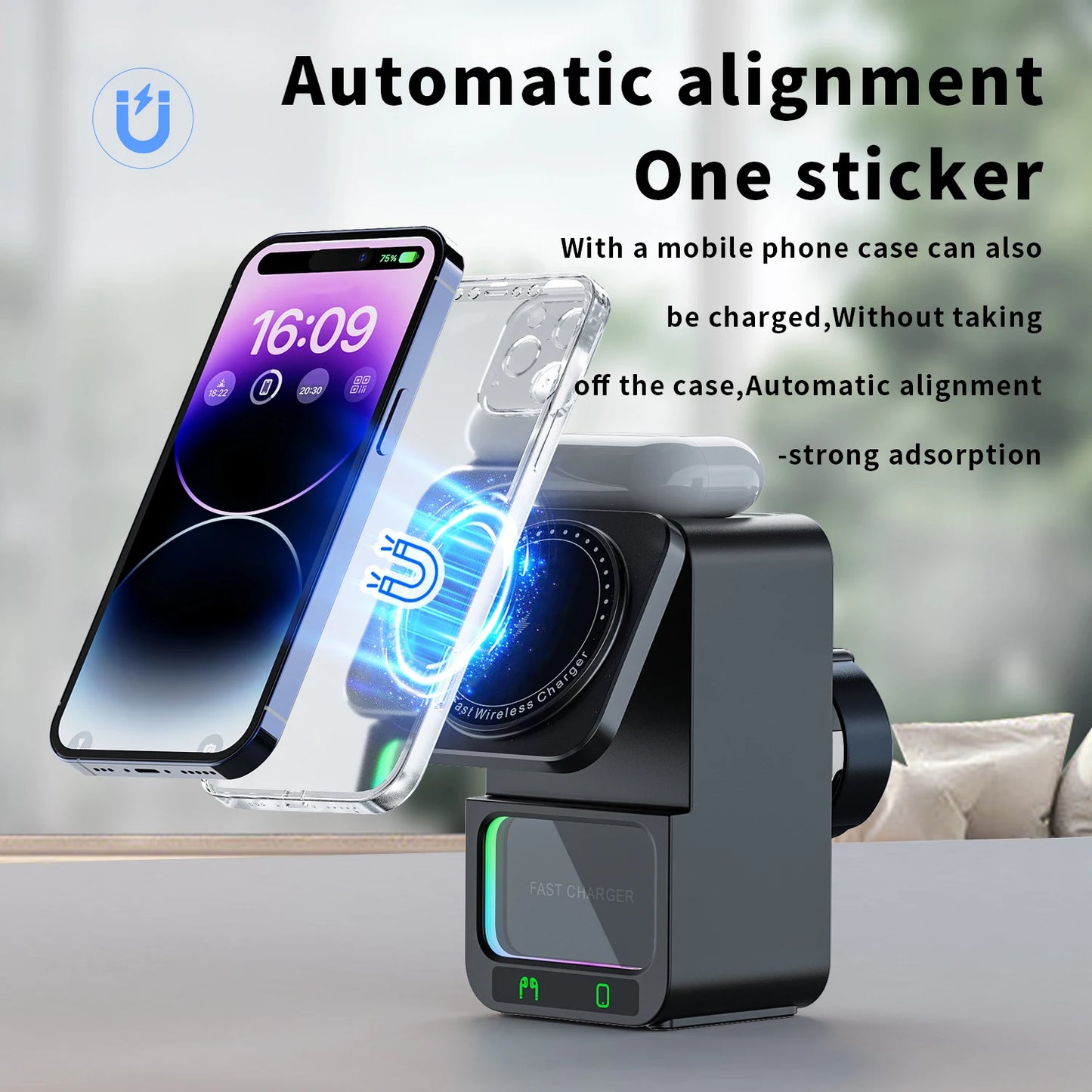 5-in-1 Wireless Charger With Bluetooth Speaker Fast Charging Station For Iphone/airpods/apple Watch Series