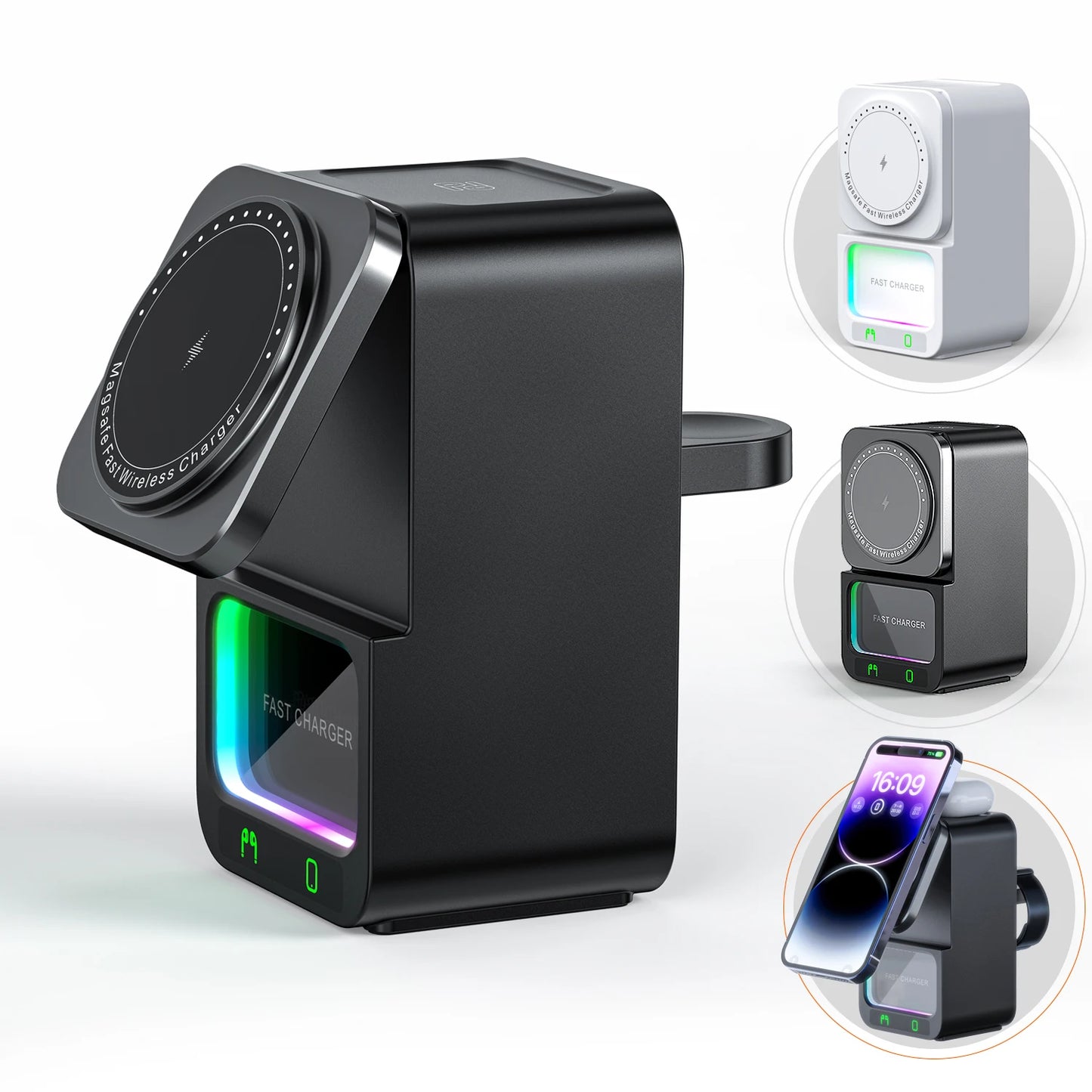 5-in-1 Wireless Charger With Bluetooth Speaker Fast Charging Station For Iphone/airpods/apple Watch Series