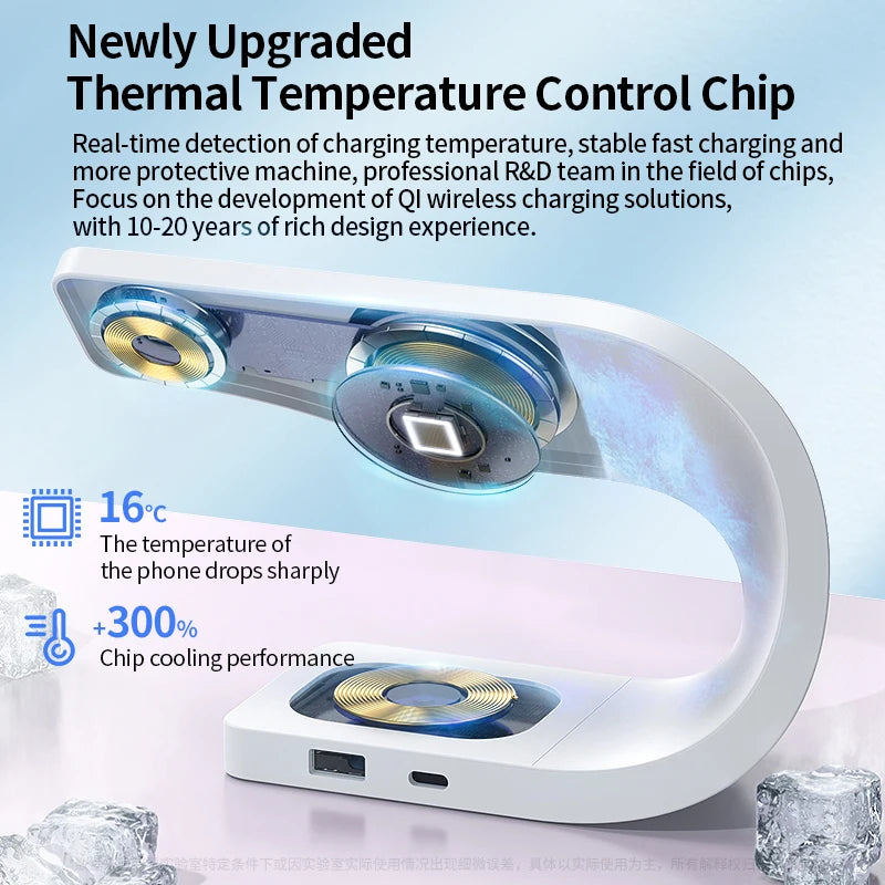 4 in 1 Wireless Charger Metal Shell Magnetic 15W Fast Charging Station Stand for iPhone 12-17 Mobile Phones Airpods Apple Watch