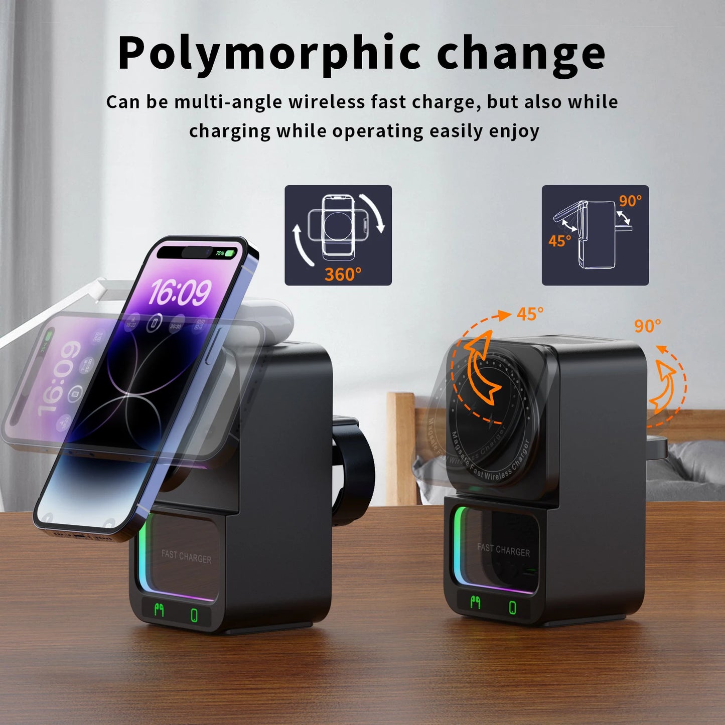 5-in-1 Wireless Charger With Bluetooth Speaker Fast Charging Station For Iphone/airpods/apple Watch Series