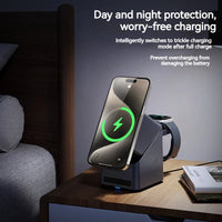4in1 Electric Rotating Magnetic 15W Wireless Charger Time Display Touch Rotation for  iPhone Watch AirPods Ideal Charging Stand