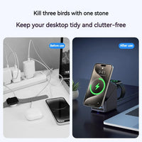 4in1 Electric Rotating Magnetic 15W Wireless Charger Time Display Touch Rotation for  iPhone Watch AirPods Ideal Charging Stand