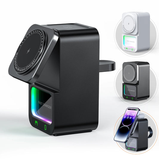5-in-1 Wireless Charger With Bluetooth Speaker Fast Charging Station For Iphone/airpods/apple Watch Series