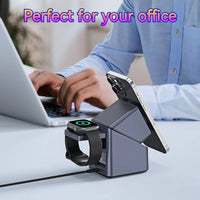 4in1 Electric Rotating Magnetic 15W Wireless Charger Time Display Touch Rotation for  iPhone Watch AirPods Ideal Charging Stand